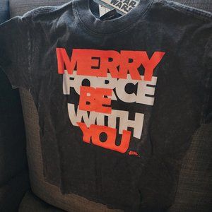 Kids toddler christmas festive t shirt star wars "merry force be with you" size